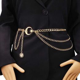 Waist Chain Belts 1 piece of womens waist chain belt used for dresses with a moon star belt gold and silver womens clothing chain accessories Q240523