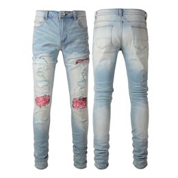 2034New Designer Herren Jeans Hip-Hop Fashion Reißverschluss Waschbarer Brief Jeans Retro Mode Herren Design Motorrad Radfahren Slim Jeans Größe 28-40.