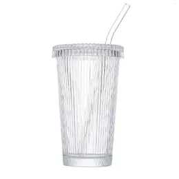 Mugs Transparent Stripe Glass Water Cup Cute Straw Household Vintage Glassware Suitable For Milk Tea