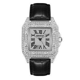 Top Watch Women Quartz Waterproof Fully Diamond Ladies Silver Square Couple Watches With Rhinestone Wristwatches 251W