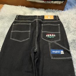 Jeans femminile streetwear y2k harajuku hip hop grafico ricamato pantaloni neri larghi maschi da donna pantaloni gamba larga