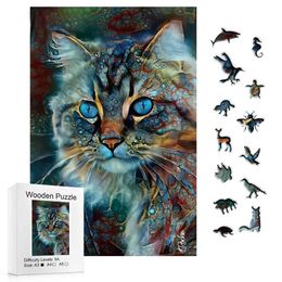 Puzzles Wooden Puzzle for Adult and Children Home Game Cute Cat Montessori Puzzle for Childrens Best Birthday Gift Jigsaw Puzzles Y240524