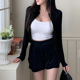 Women's Swimwear Ladies Long Sleeves 3 Pieces Beach Wear Black Coat Summer Rashguards Padded Korean Style Sports Suit