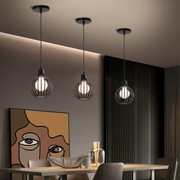 Modern E27 LED Cage Pendant Light Indoor Vintage Retro Chandelier Lighting Fixture Industrial Lamp for Living Room Kitchen Decor