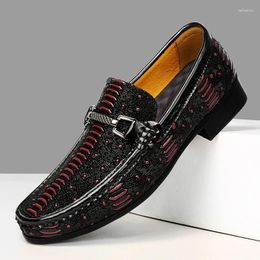 Casual Shoes Crocodile Pattern Men Loafers Genuine Leather Slip On Flats Non Breathable Driving Mocassin