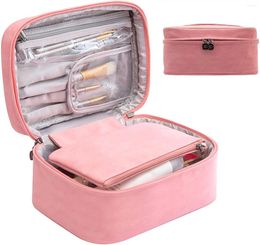 Storage Bags Travel Makeup Bag Cosmetic Case Organiser With Brush Holder Pouch And Portable For Purse Large Toiletry Make Up