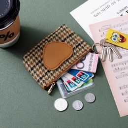 Purse Houndstooth Canvas Coin Purse Double Layer Zipper Wallet Korean Fashion Short Style Bank Card Bag Mini Money Bag Y240524