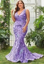 Sparkle Lavender Sequined Mermaid Prom Dresses V-Neck Sleeveless Long Evening Gowns For Women 2024 Plus Size Birthday Party Special Occasion Dress