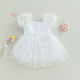 3 Colours Kids Girls Princess 1-6Y Short Puff Sleeve Flower/Butterfly Mesh Tulle Lace Tutu Party Dress