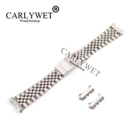 CARLYWET 13 17 19 20 22mm Hollow Curved End Solid Screw Links Silver 316L stainless Steel Replacement Watch Band Strap Bracelet 223K