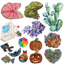 Puzzles Superb Wooden Animal Puzzles For Kids Adults Exquisite Animal Jigsaw Puzzles Colorful Watercolor Succulent Plant DIY Crafts Y240524