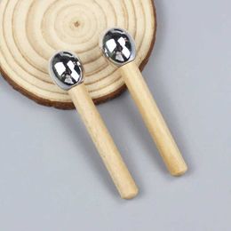 Face Massager Wooden handle metal mini eye roll massage stick cosmetic facial mask spatula beauty spoon sticker steel facial care tool Q240523