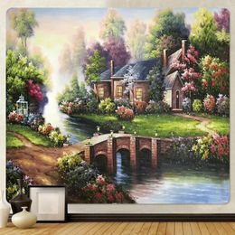 Tapestries Fairy Tale Forest Castle Oil Painting Scene Home Decoration Tapestry Bohemian Wall Hanging Background