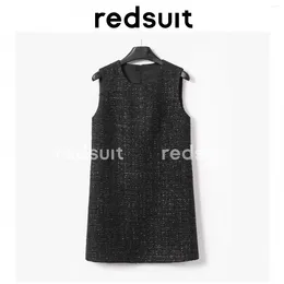 Party Dresses Simple High Quality Black Small Fragrance Sleeveless Thin Bright Silk Braid Slim Dress Summer