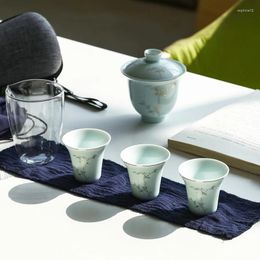 Teaware Sets Outdoors Portable Travel Teapot Set With 3 Mini Cups 1 Gaiwan Porcelana Japanese Tea Ceremony Household Wine