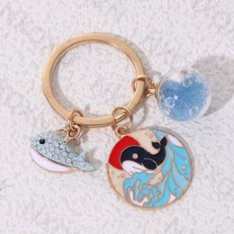 Blue Glass Ball Whale Keychain Ocean Sea Animals Enamel Pendants Key Ring For Women Men Handmade Jewelry Set Friendship Gift