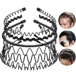 6PCS Invisible Black Iron Metal Headband for Women Men Unisex Long Sport Face Washing Wave Hairband Hair Jewelry Accessory L2405