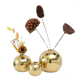 Vases Ceramic Vase Plating Golden Round Ball Flower Arrangement Accessories Home Decoration Ornaments Crafts Pot