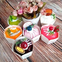 Decorative Flowers 1pc/lot Simulation Cake Hexagonal Paper Cup Dessert Bread Food Model Birthday Wedding Po Props Window Decoration Supplies