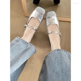 Casual Shoes Basic Flats For Women Fashion Summer Solid Buckle Strap Shallow Ladies Square Toe Pu Zapatos Para Mujeres