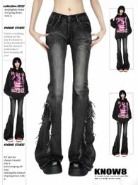 Women's Jeans Womens Black Gothic Luggage Flash Jeans Harajuku Y2k Aesthetic Jeans Trousers Punk Jeans Retro 2000s Junk Clothing 2024 Q240523