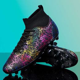 New Arrival Lightning Lines Football Boots High Top AG Soccer Cleats Black Blue