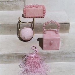 Evening Bags Brand Designer Luxury Ball Bead Pink Acrylic Clutch Woman Party Wedding Purse Ladies Handbags Shoulder Crossbody Bag 279r