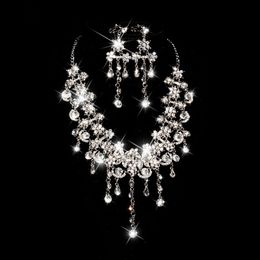 Sparkly Bling Crystals Diamond Necklace Jewellery Sets Bridal Earrings Rhinestone Crystal Party Wedding Accessories 280S