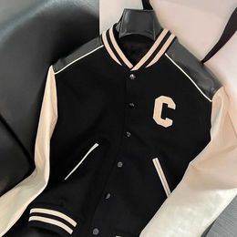 Men's Jackets Teddy Leather Stitching C-word Wool Baseball Uniform Ce Home Letters Mens And Womens High-end Fashion Jacket Q240523