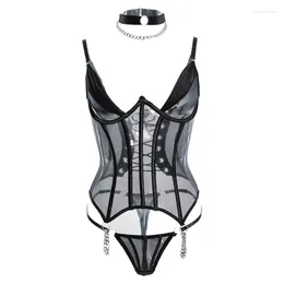 Bras Sets Sexy Underwire Push Up Garter Belts Lingerie Set For Womens Choker Babydoll Bodysuit And Panty 3 Piece Bralette