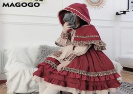 Casual Dresses Christmas Lolita Dress Girl Costume Little Red Riding Hood Cape Op Long Sleeve MAGOGO4266335