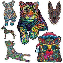 Puzzles Jigsaw Wooden Puzzle Leopard Or Dog Irregular Wooden Puzzle With Wooden Box Educational Toys For Children And Adults Board Game Y240524