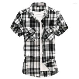 Men's Casual Shirts Striped Checkered Short Sleeved Shirt For Summer Fashion Solid Color Versatile