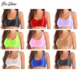 Women's Tanks Womens Glossy Yoga Tops U Neck Vest Solid Colour Sleeveless Racerback Crop Top For Sport Workout Fitness Sportswear