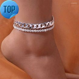 Anklets Fashion Anklet Crystal Rhinestone Anckle Bracelets For Women Stainless Steel Ankle Foot Chain Womens Leg Jewerly Gift