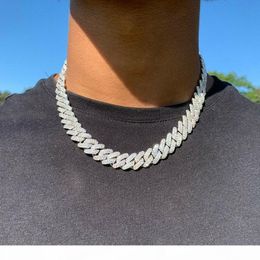 14mm Iced Cuban Link Prong Chain Necklace 14K White Gold Plated 2 Row Diamond Cubic Zirconia Jewellery 16inch-24inch Cuban Chain 237b