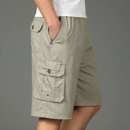Shorts Men Bermuda Cotton Pocket Zip Cargo Shorts Fashion Style Elastic Army Male Summer Casual Knee Length Vintage Yellow 240524