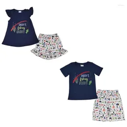 Clothing Sets Wholesale Baby Girl Summer Set Short Sleeves Daddy's Fishing Buddy Cotton Clothes Shirt Tee Kid Shorts Children Hunting Outfit