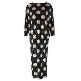 Casual Dresses SuperAen 2024 Autumn/Winter Loose Polka Dot Gold Two Tone Flocked Diamond Fleece Dress