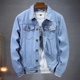 Plus Size 5XL-M Boutique Denim Jacket Spring Mens Motorcycle Fashion Denim Top Korean Casual Light Blue Denim Jacket 240520