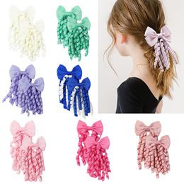 Baby Girls Elastic Hair Ties 2.7-3.5Inch Mix Color Grosgrain Ribbon Curly Korker Bows With Ties For Kids Children Rubber Bands Hair Accessories 174
