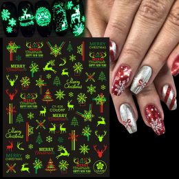 Luminous Fire Butterfly Leaf Nail Stickers Fluorescent Flower Sun Sliders For Nails Charms Glow In Dark Manicure Decals BECY-019