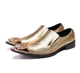 Men Formal Wedding Shoes Gold Genuine Leather Men Dress male paty prom shoes Fashion Business Banquet Shoes Plus Size1535556