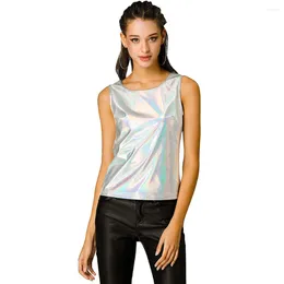 Women's Tanks Shiny Holographic Laser Sexy Sleeveless Tops Slim Fit Summer Casual Vest Clubwear Party High Street Tank Top Hip Hop