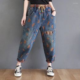 Women's Jeans High Waist Boyfriend For Women 2024 Spring Fashion Streetwear Vintage Print Loose Female Denim Harem Pants S3731