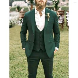 Men's Suits Green Men Single Breasted Notch Lapel Slim Fit Male Clothing Luxury 3 Piece Jacket Pants Vest Wedding Full Set Blazer