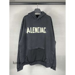 Sweaters Hooded Direct Worn Balencigs Version Paris Tape Hoodies Spray Printing Men Washed Hoodie Out Men's Women's Sweater Aristocratic Family High ZZ37