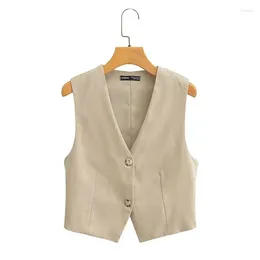 Women's Vests 2024 Summer Women V-Neck Sleeveless Slim Fit Skinny Business Formal Suit Solid Color Button-down Dressy Waistcoat