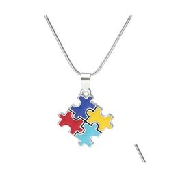 Pendant Necklaces Puzzle Women Men Cross Classic Square Design Colorf Enamel Red Blue Autistic Uni Gift Jewelry Drop Delivery Pendants Othfb