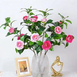 Decorative Flowers Camellia Simulation Flower Fake Dried Decoration Chinese Art Living Room Table Bedroom Small Fresh Deco